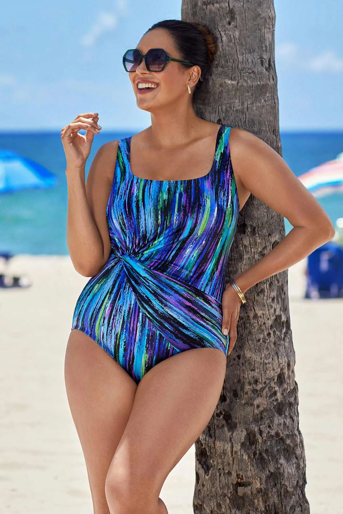 Long Torso Twist Draped One Piece - Brilliant Streaks sold by Longitude product image thumbnail 4