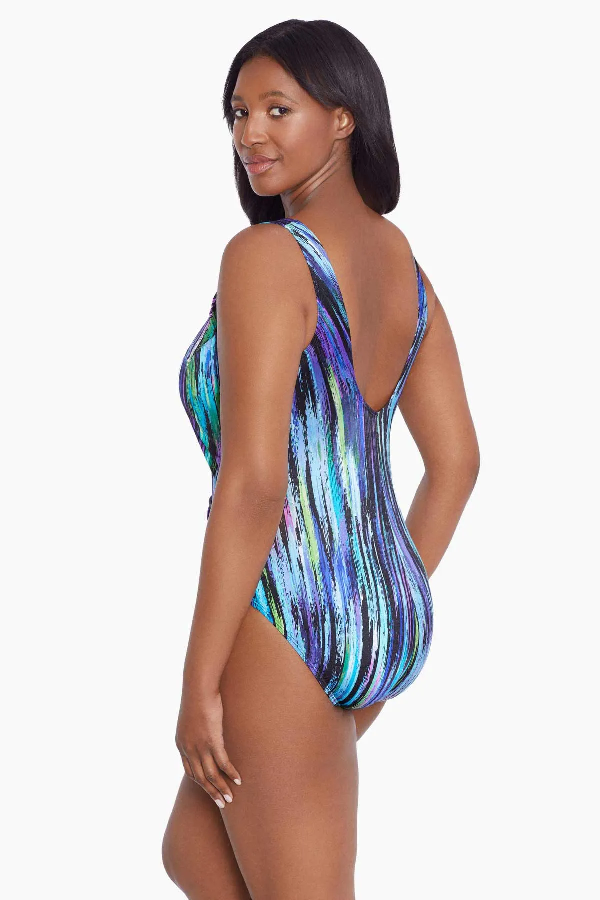 Long Torso Twist Draped One Piece - Brilliant Streaks sold by Longitude product image thumbnail 2