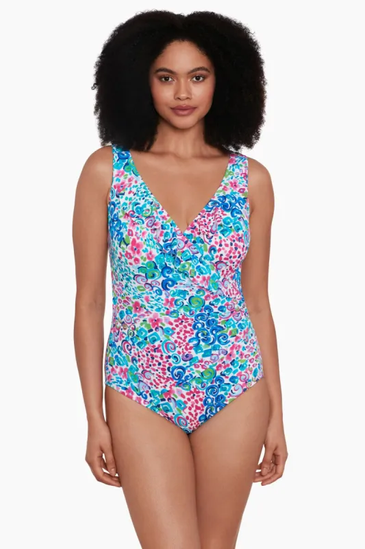 Fanciful Long Torso Ruffle Front Surplice One Piece sold by Longitude