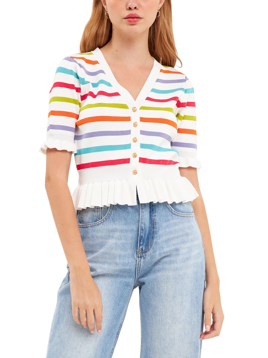 Striped Cardigan with Short Puff Sleeves sold by Lord & Taylor product image thumbnail 7