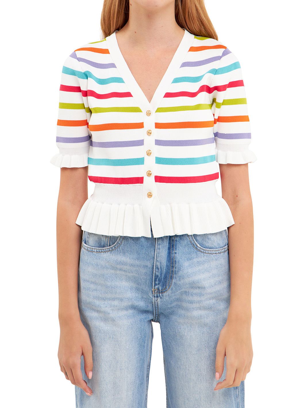 Striped Cardigan with Short Puff Sleeves sold by Lord & Taylor product image thumbnail 6
