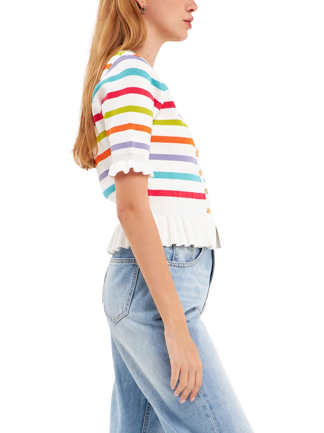 Striped Cardigan with Short Puff Sleeves sold by Lord & Taylor product image thumbnail 4