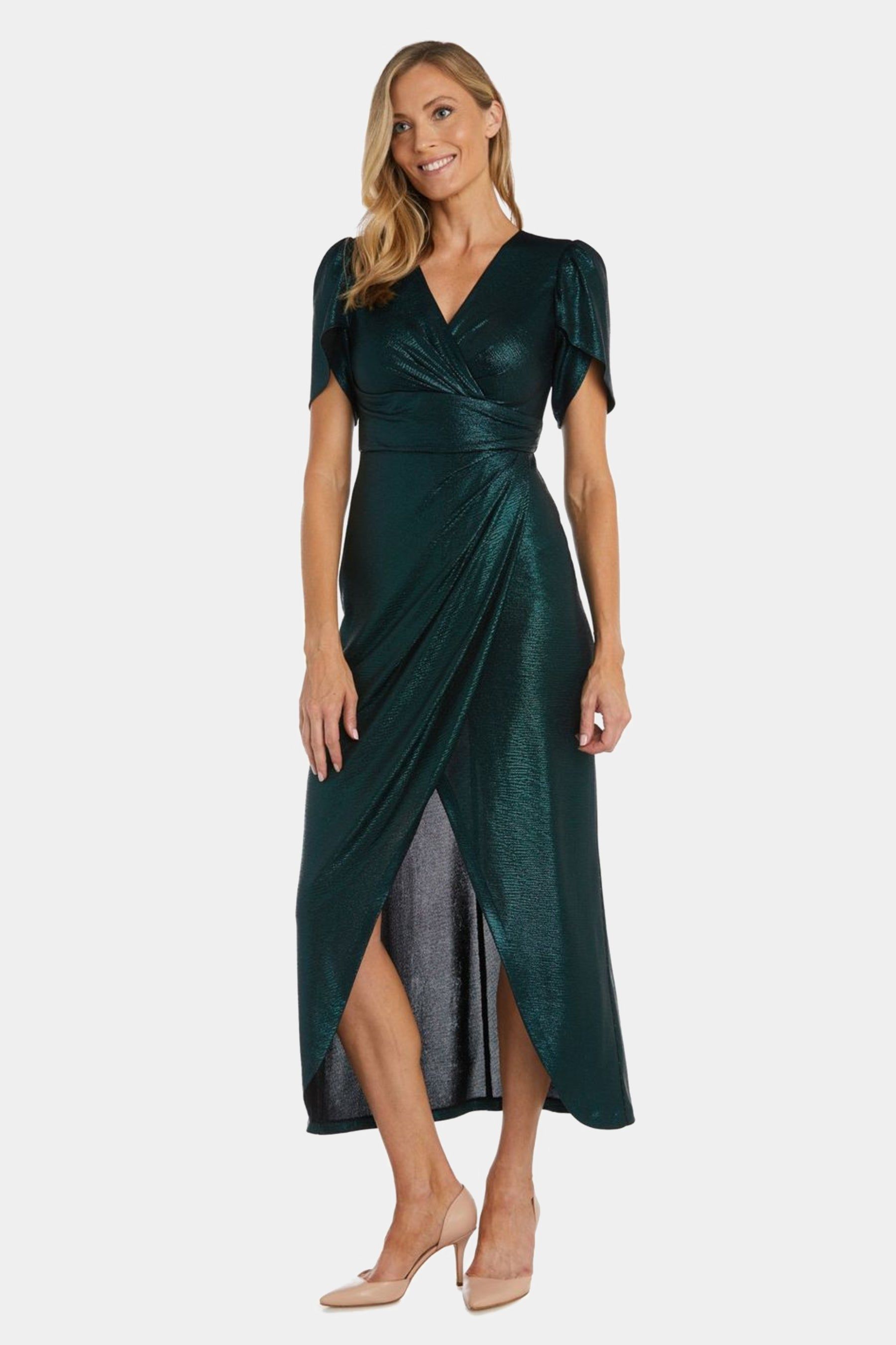 Long Shimmer V-Neck Wrap Gown sold by Lord & Taylor