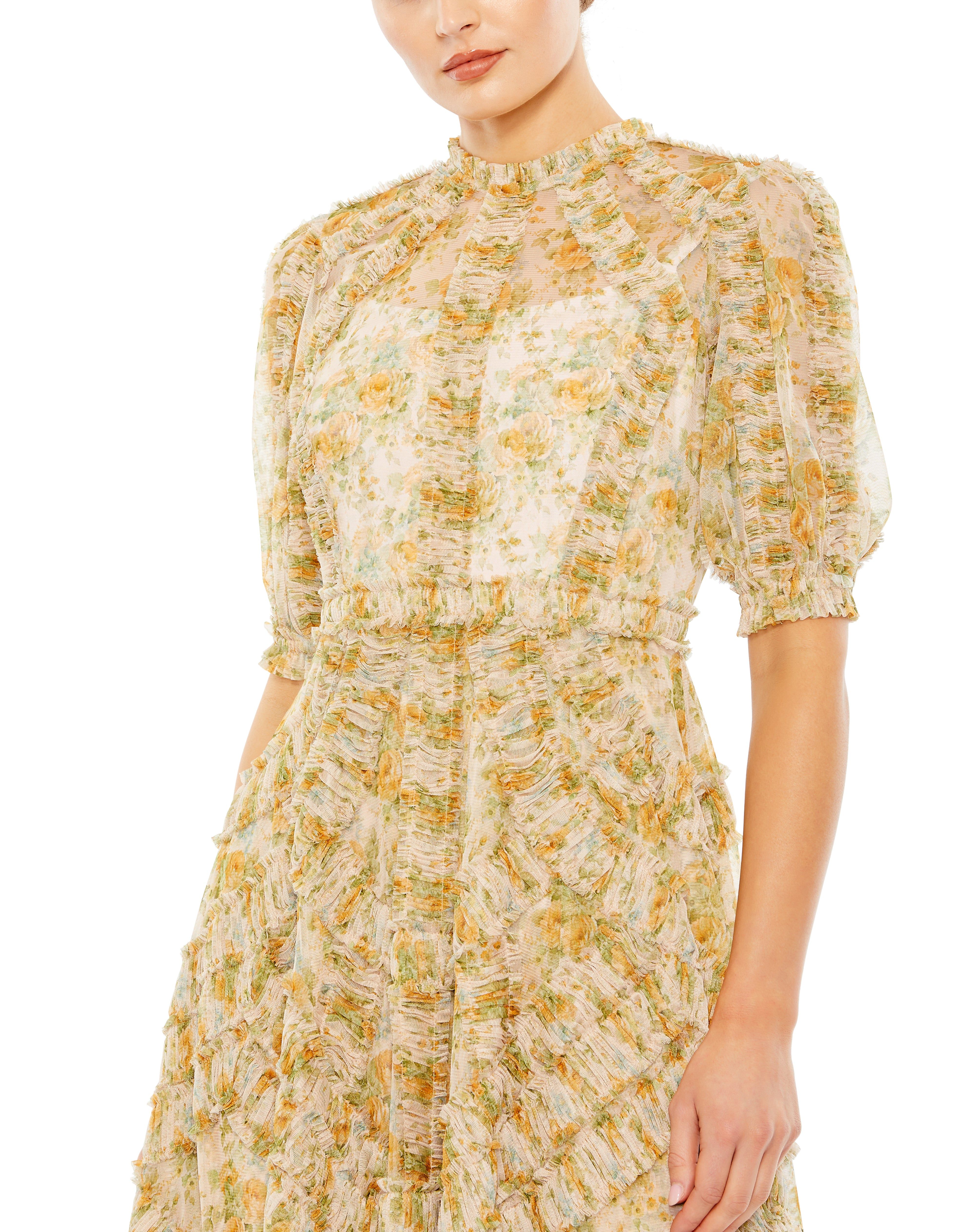 Mesh Puff Sleeve Floral Print Dress sold by Lord & Taylor product image thumbnail 3