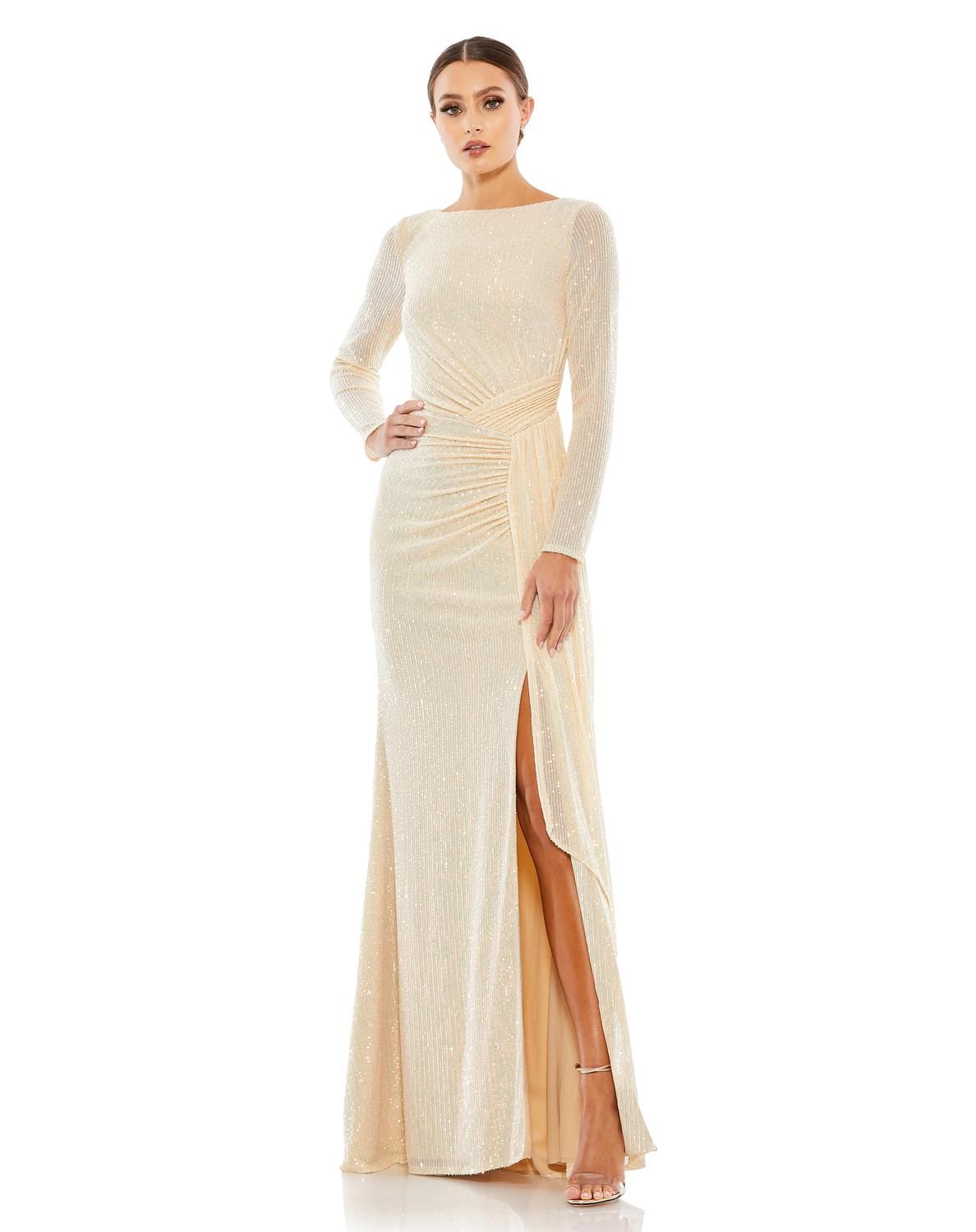 Sequined Ruched Long Sleeve Cowl Neck Gown sold by Lord & Taylor product image thumbnail 4