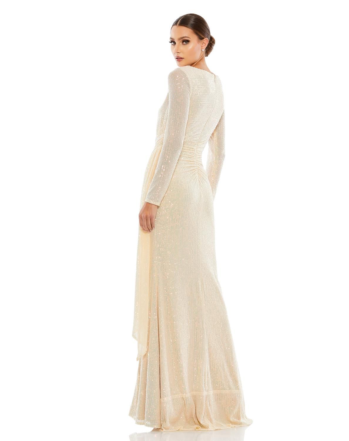 Sequined Ruched Long Sleeve Cowl Neck Gown sold by Lord & Taylor product image thumbnail 2