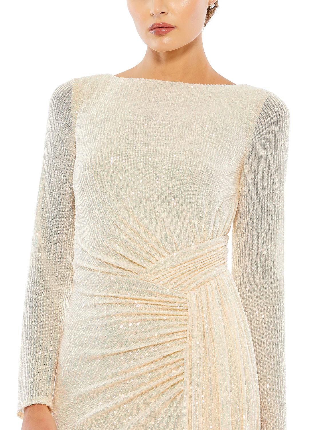 Sequined Ruched Long Sleeve Cowl Neck Gown sold by Lord & Taylor product image thumbnail 3