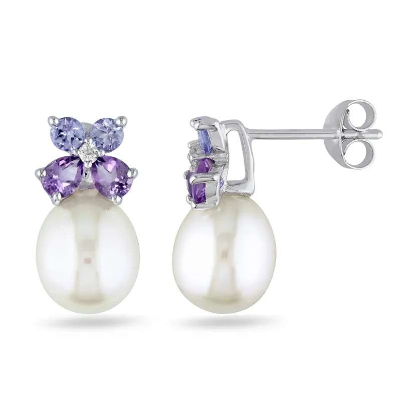 Cultured Freshwater Pearl, Tanzanite, Amethyst and Diamond Earrings sold by Lord & Taylor