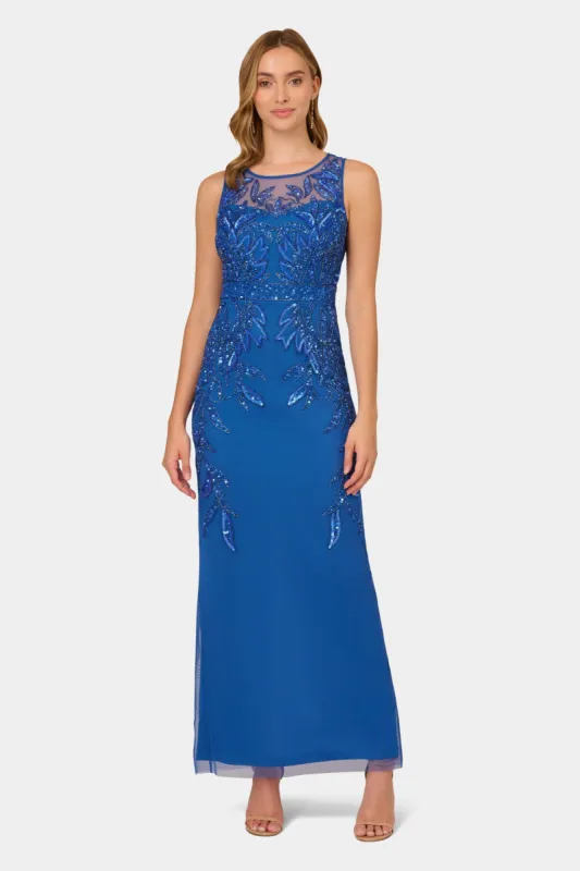 Sleeveless Sheer Beaded Column Gown sold by Lord & Taylor