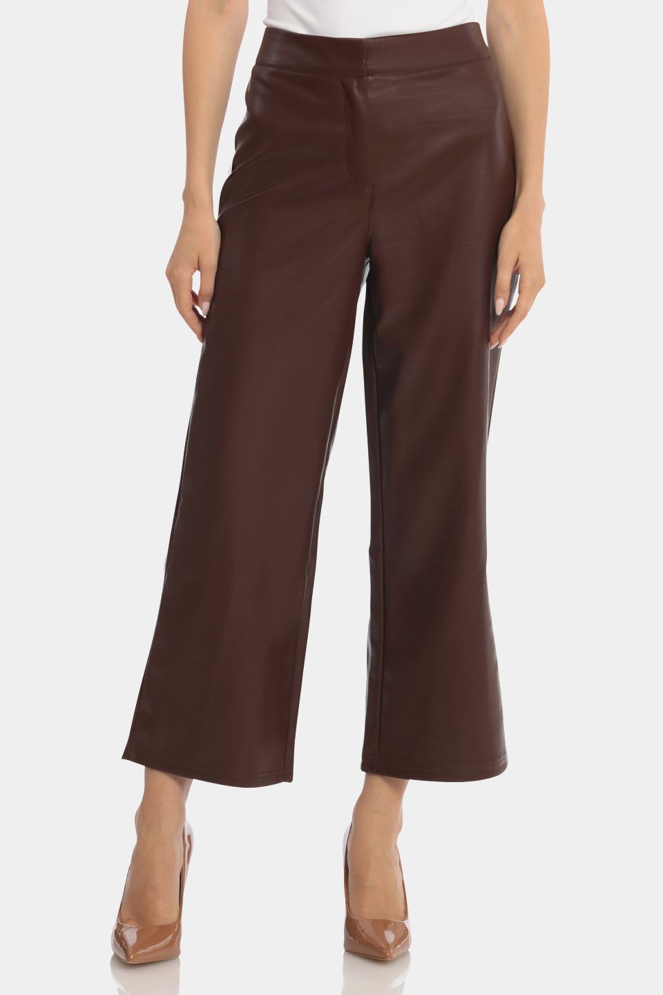 Faux Leather High Waisted Cropped Straight Leg Trouser sold by Lord & Taylor product image thumbnail 4