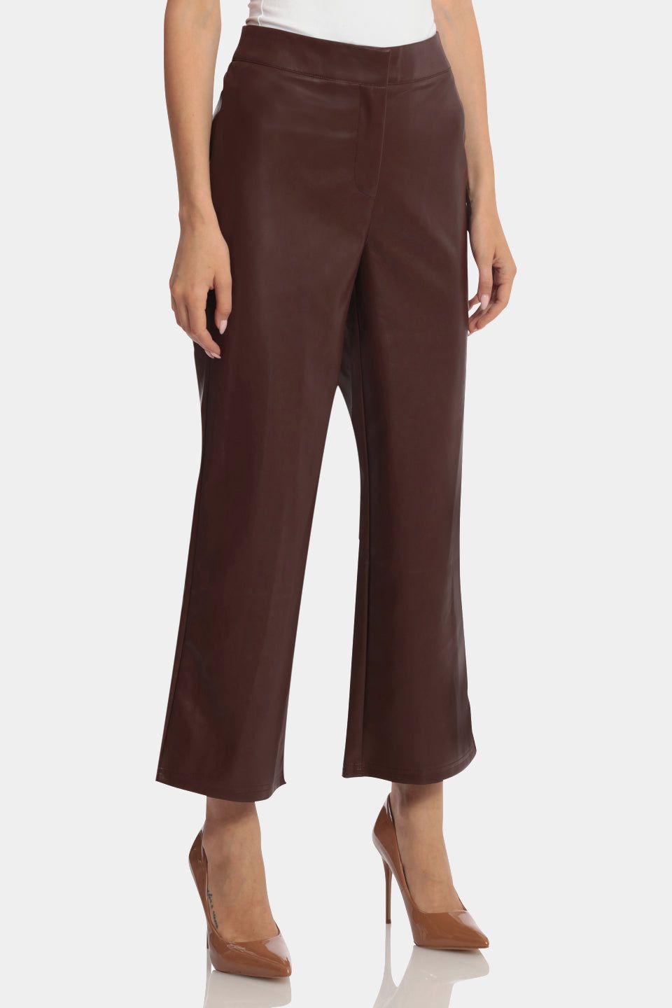 Faux Leather High Waisted Cropped Straight Leg Trouser sold by Lord & Taylor product image thumbnail 3