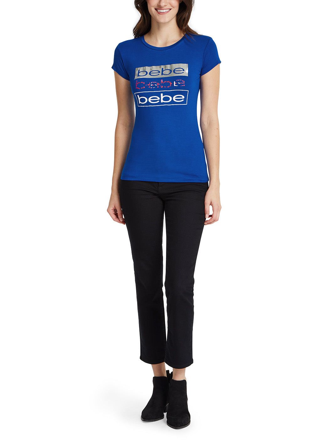 Bebe Dusty Blue Foil Logo Graphic Tee sold by Lord & Taylor product image thumbnail 5