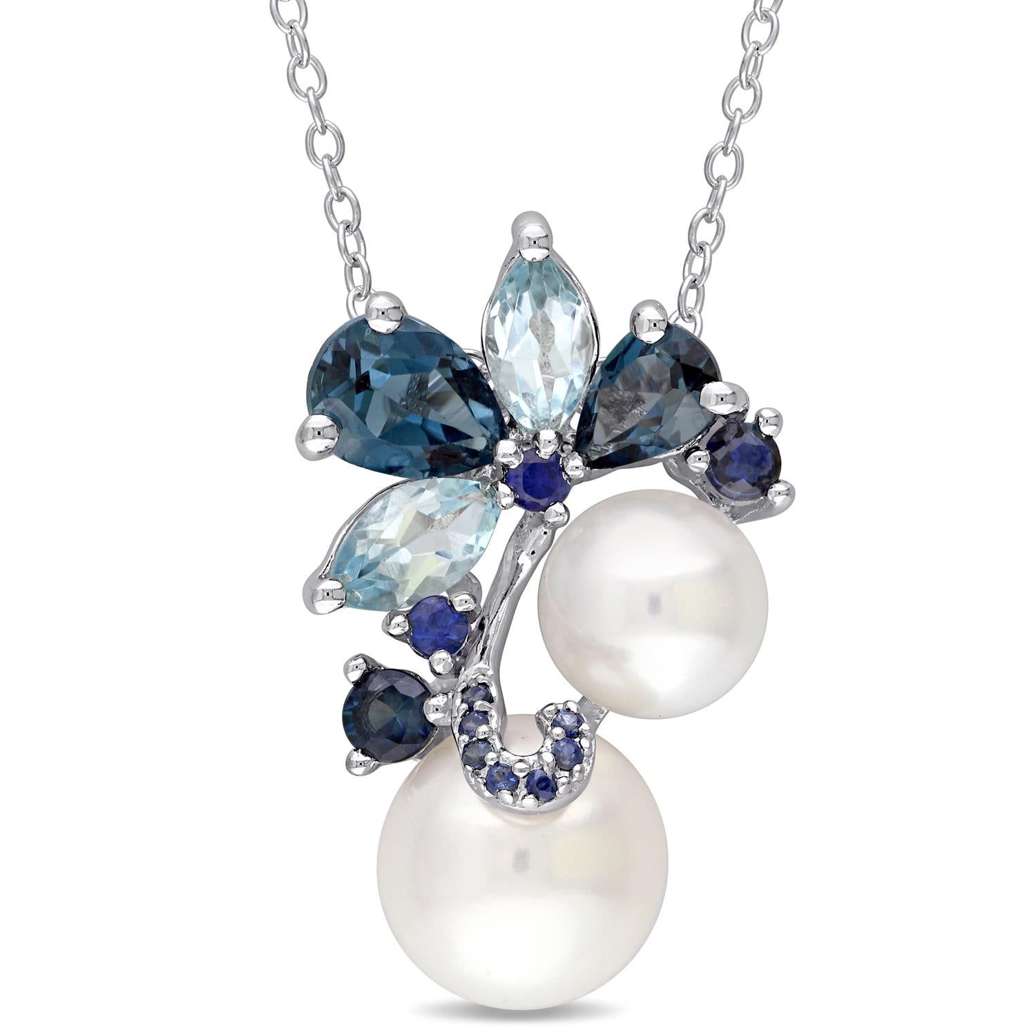 Cultured Pearl and Blue Topaz Necklace sold by Lord & Taylor product image thumbnail 5