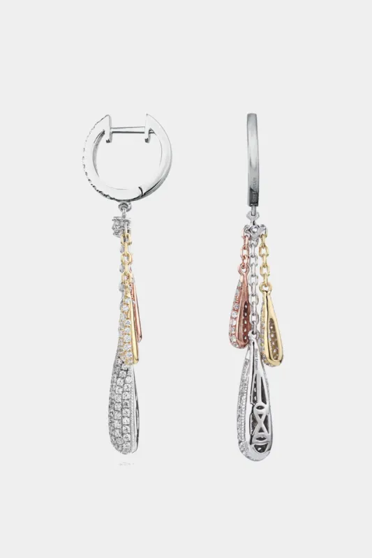 Pave Cubic Zirconia Tri Tone Sterling Silver Dangle Earrings sold by Lord & Taylor
