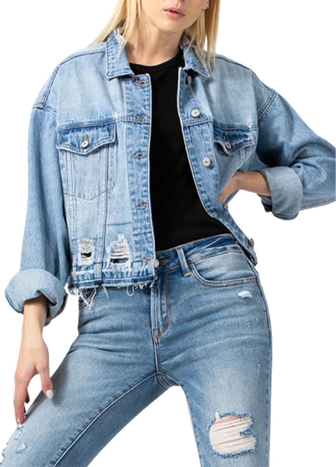 Distressed Oversized Crop Jacket sold by Lord & Taylor product image thumbnail 2