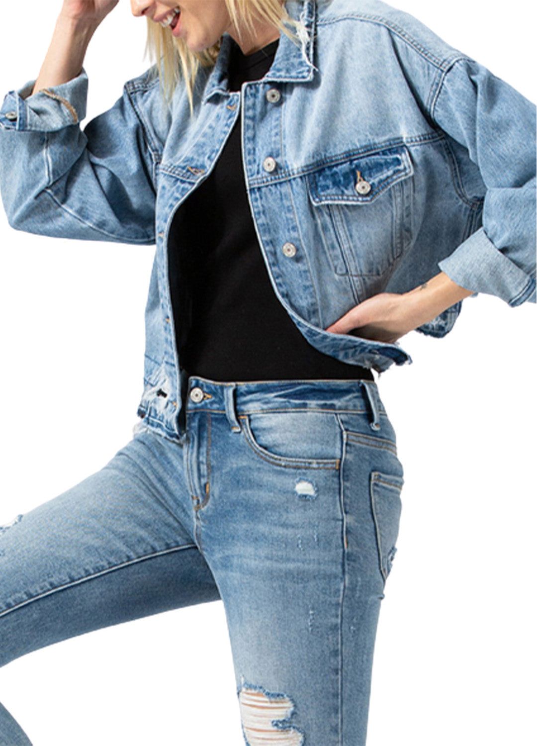 Distressed Oversized Crop Jacket sold by Lord & Taylor product image thumbnail 3