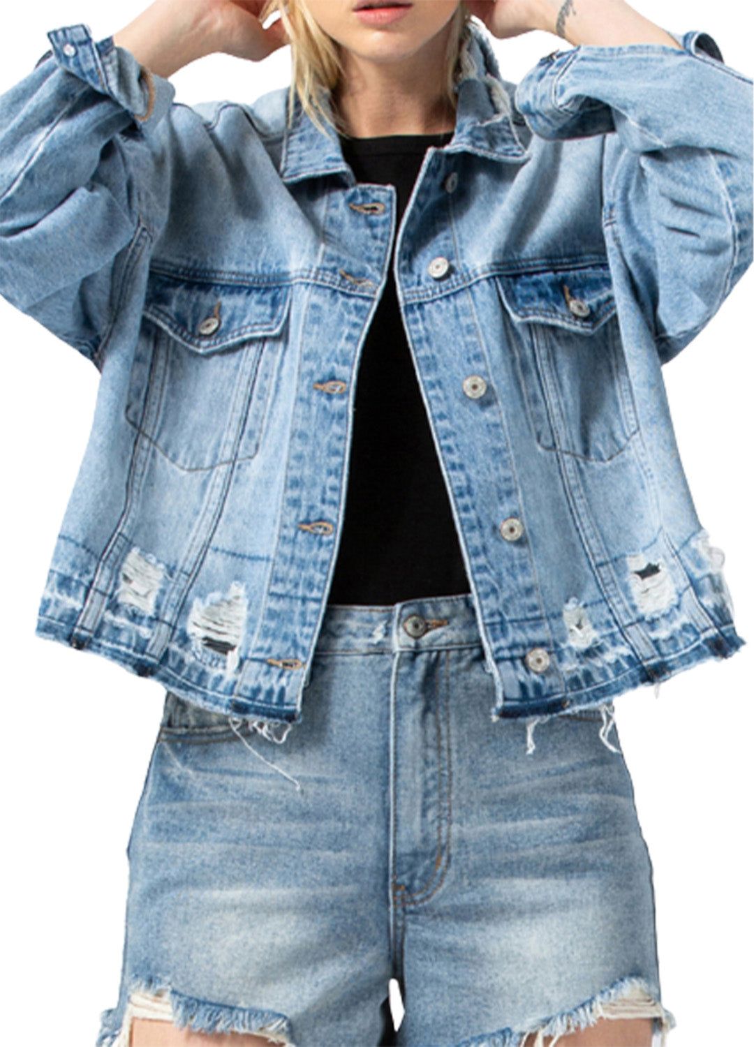 Distressed Oversized Crop Jacket sold by Lord & Taylor product image thumbnail 7