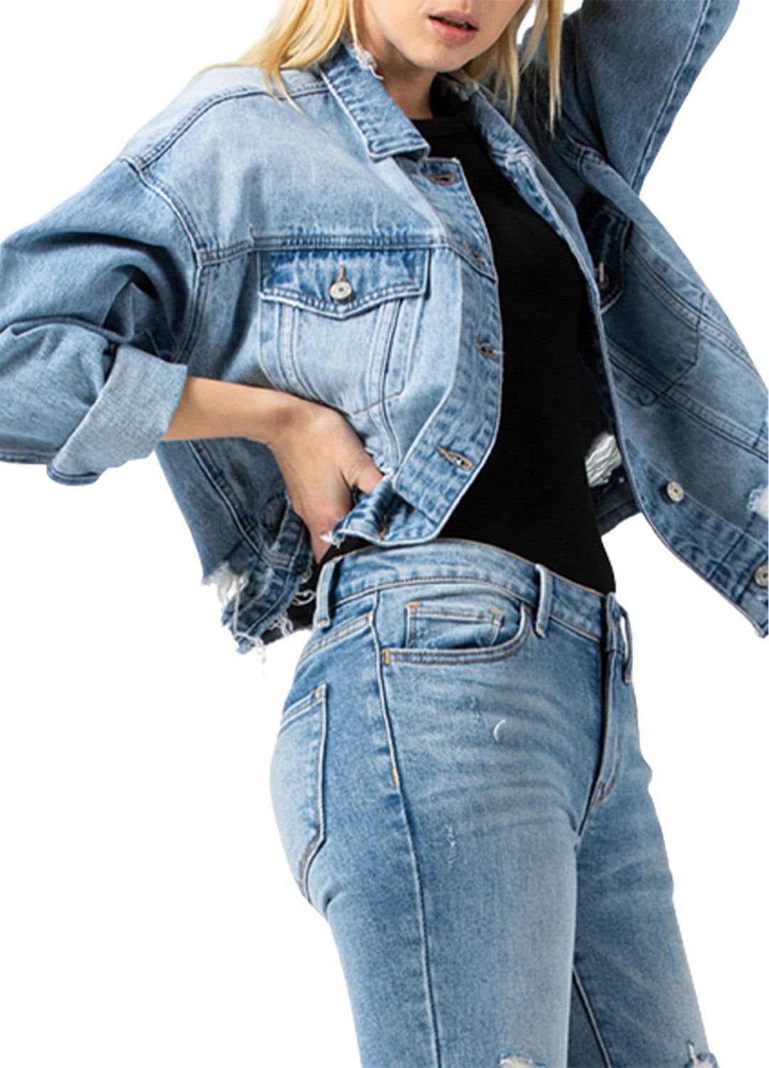 Distressed Oversized Crop Jacket sold by Lord & Taylor product image thumbnail 4