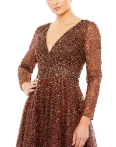 Embellished Illusion Long Sleeve V Neck Gown sold by Lord & Taylor