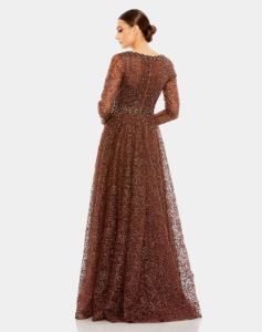 Embellished Illusion Long Sleeve V Neck Gown sold by Lord & Taylor