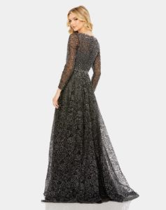 Embellished Illusion Long Sleeve V Neck Gown sold by Lord & Taylor