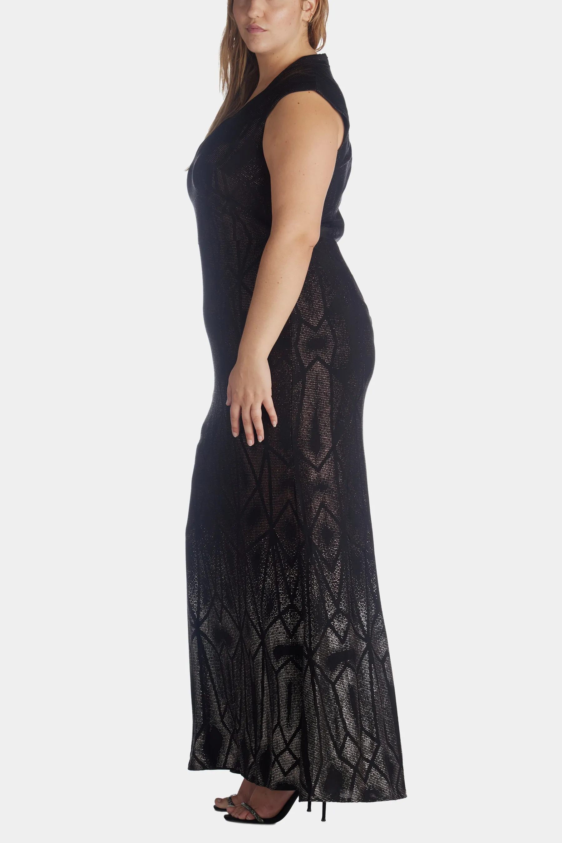 Long Cap Sleeve Glitter Ombre Dress sold by Lord & Taylor product image thumbnail 2