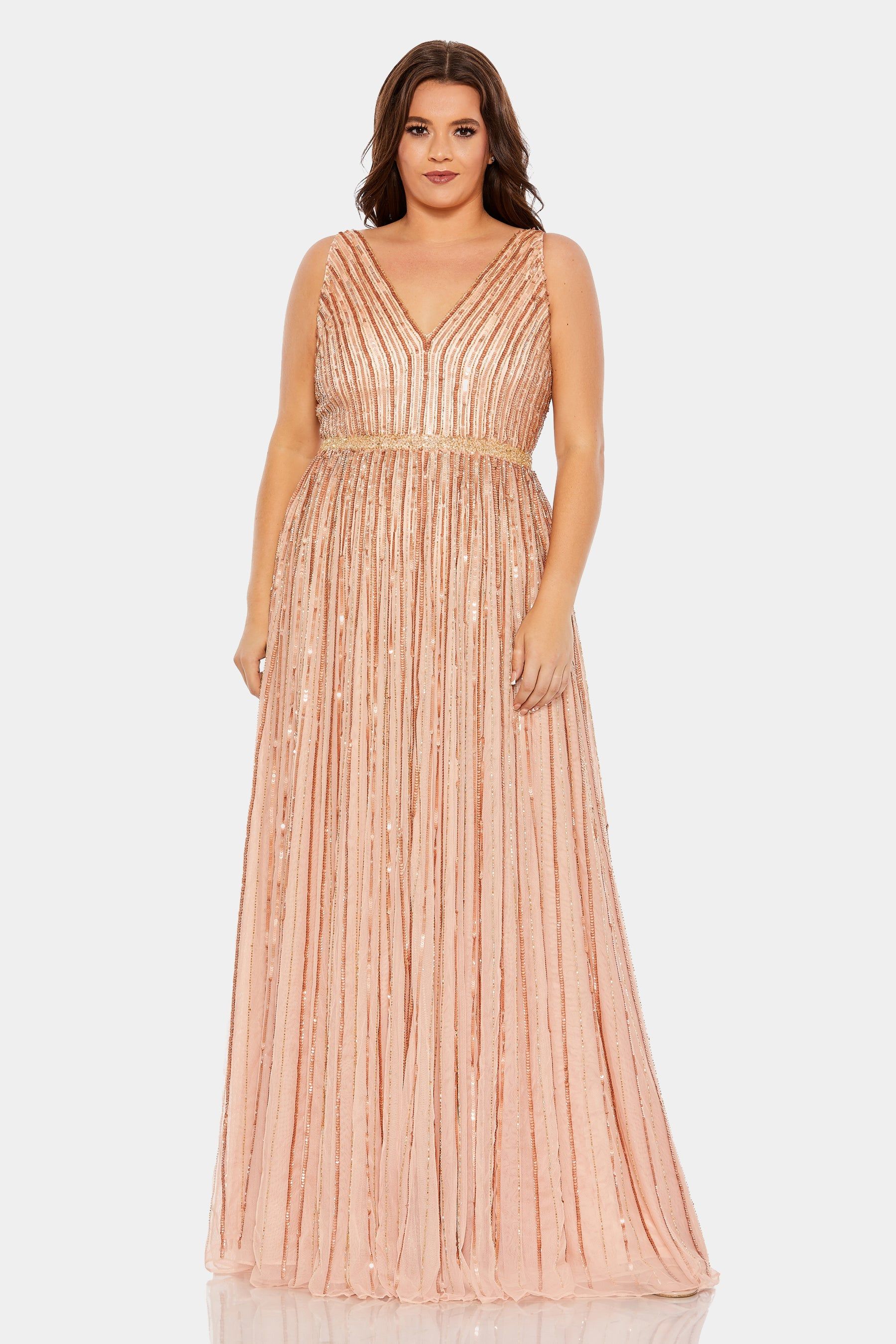 Sequined Striped Sleeveless V Neck A Line Gown sold by Lord & Taylor product image thumbnail 3
