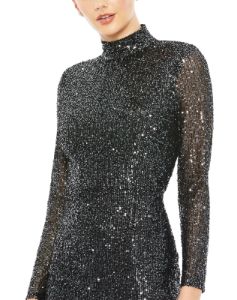 Sequined High Neck Long Sleeve  Lace Up Gown sold by Lord & Taylor