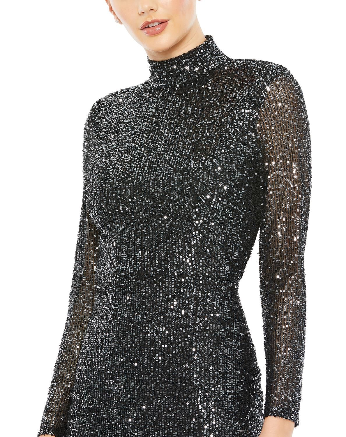 Sequined High Neck Long Sleeve Lace Up Gown sold by Lord & Taylor product image thumbnail 3