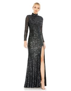 Sequined High Neck Long Sleeve  Lace Up Gown sold by Lord & Taylor