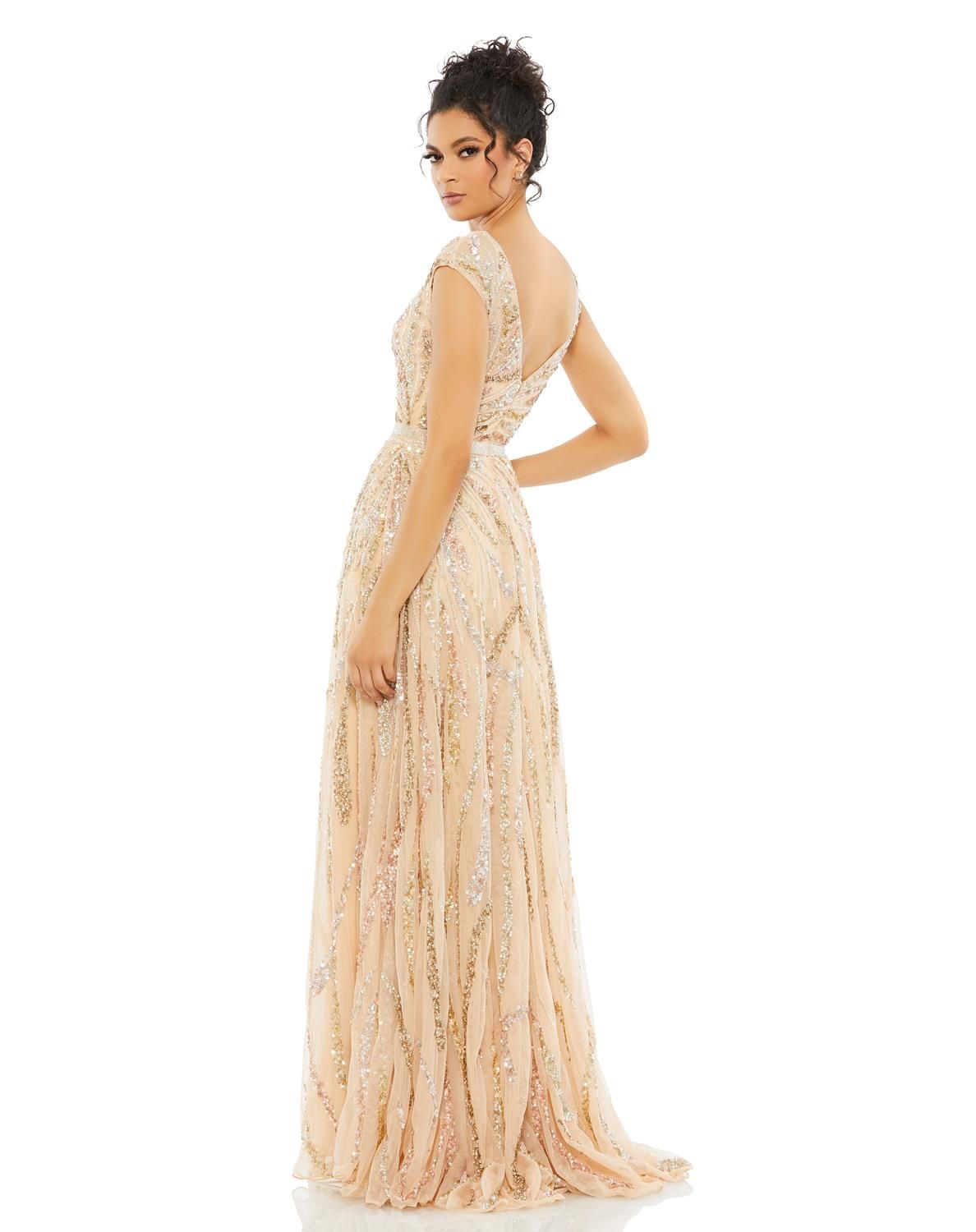 Sequined Ilusion High Neck Cap Sleeve A Line Gown sold by Lord & Taylor product image thumbnail 2