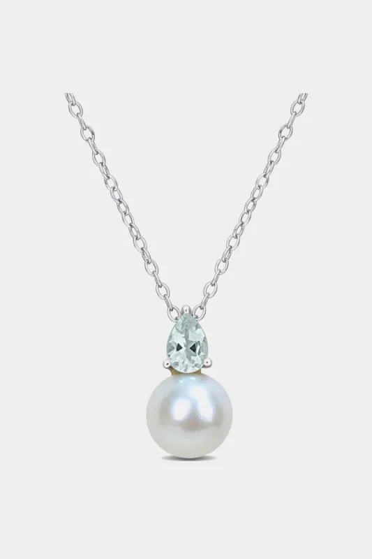 Freshwater Cultured Pearl And Aquamarine Drop Pendant Necklace sold by Lord & Taylor