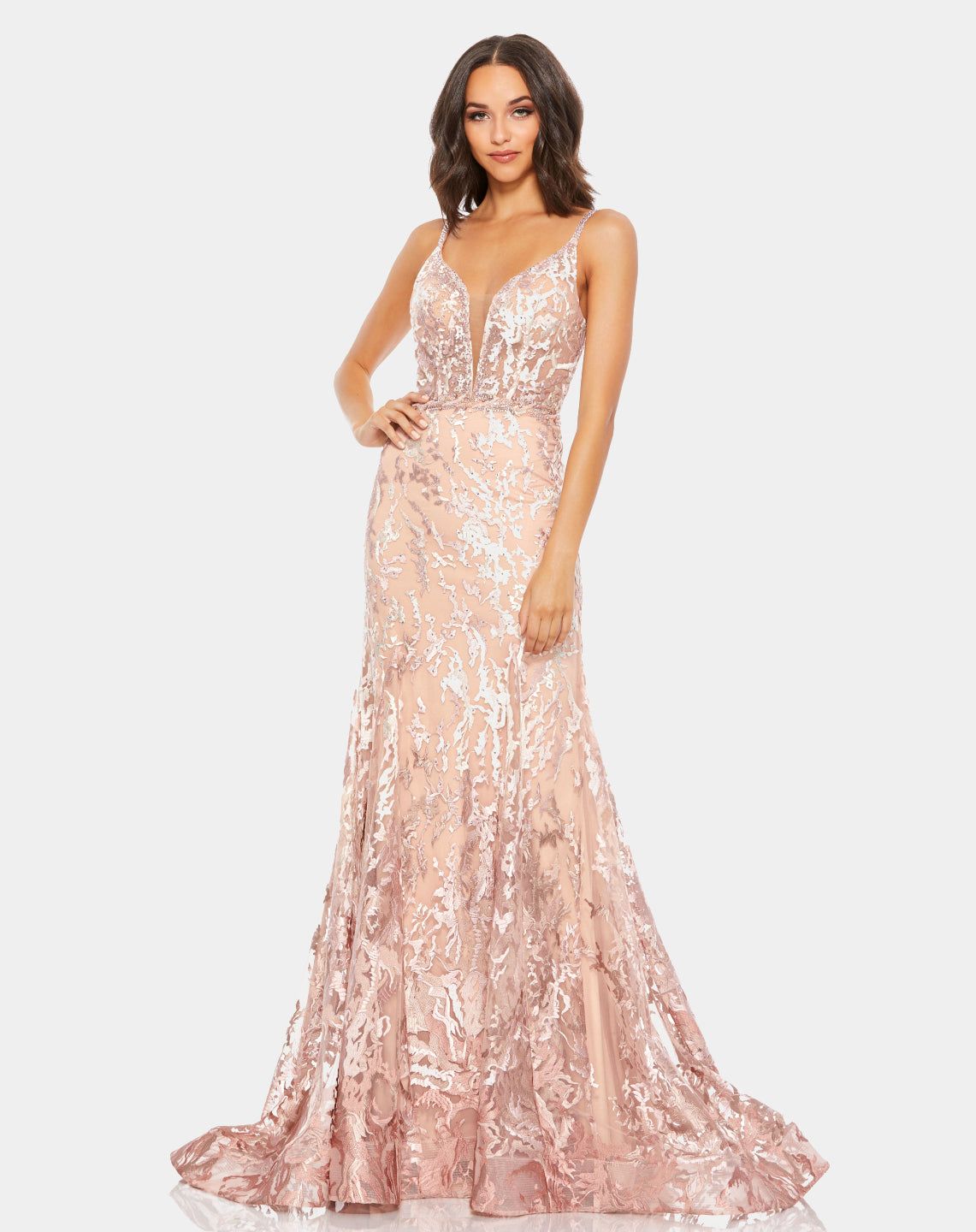 Sleeveless Mesh Detail Fitted Gown sold by Lord & Taylor