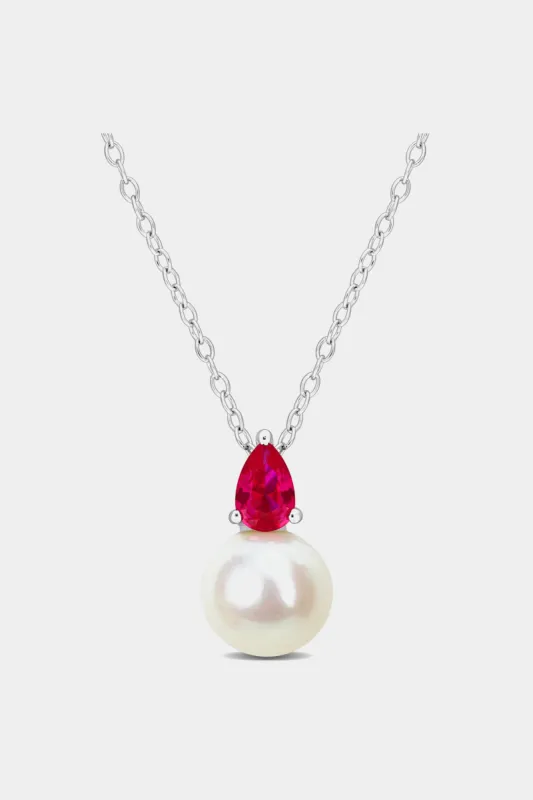 Freshwater Cultured Pearl And Created Ruby Drop Pendant Necklace sold by Lord & Taylor