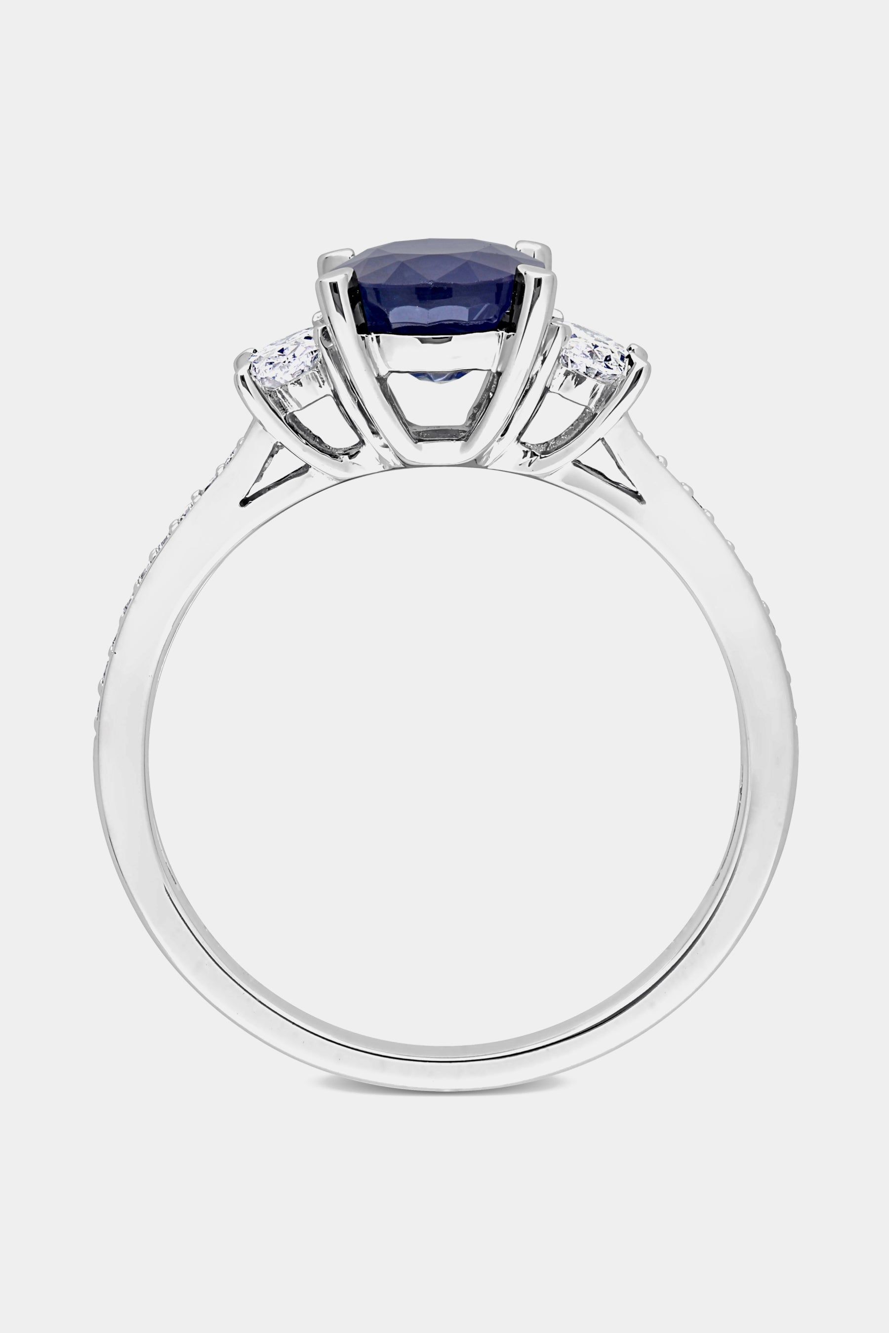 Oval Cut Sapphire and Diamond 3-Stone Ring in 14k White Gold sold by Lord & Taylor product image thumbnail 5