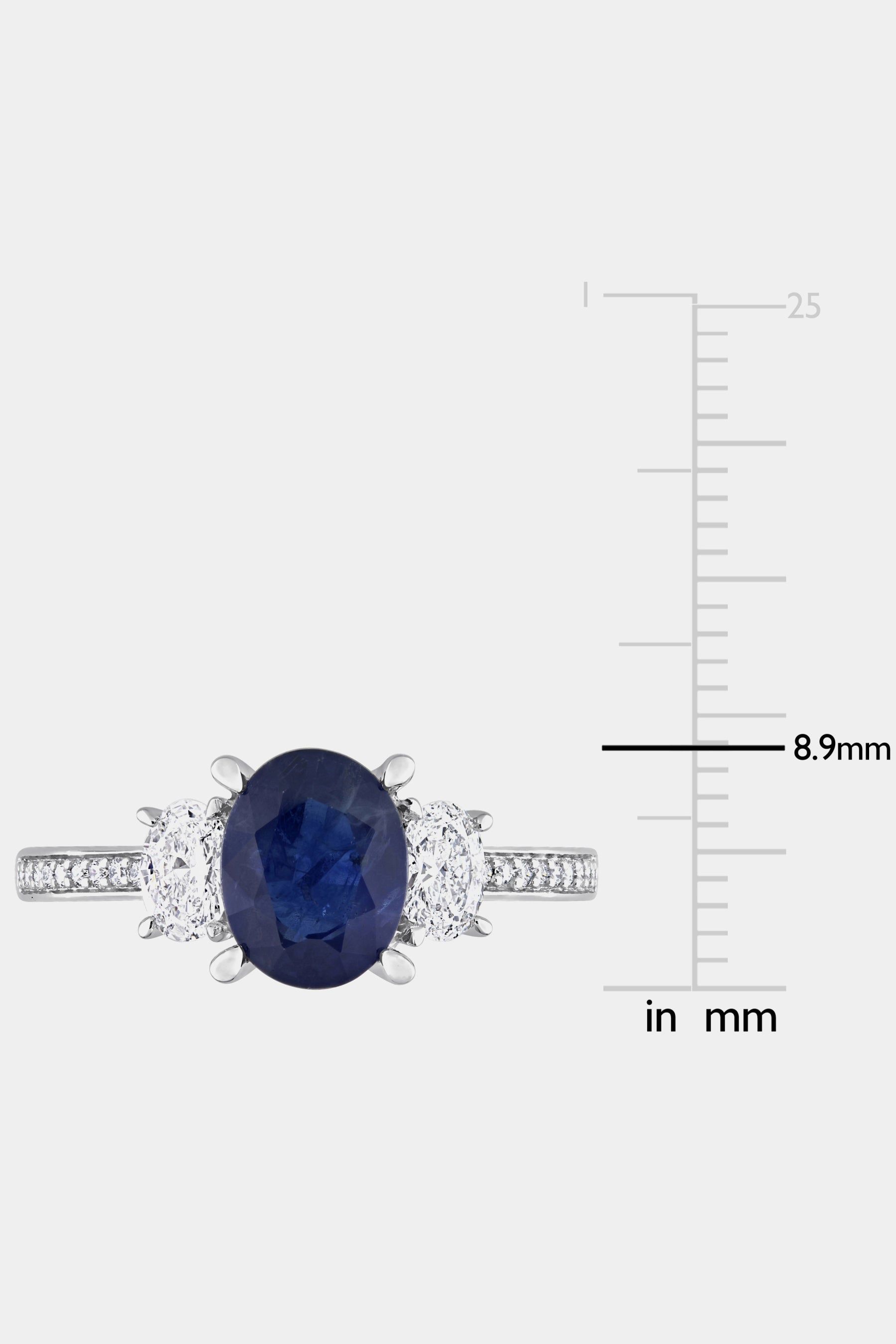 Oval Cut Sapphire and Diamond 3-Stone Ring in 14k White Gold sold by Lord & Taylor product image thumbnail 2