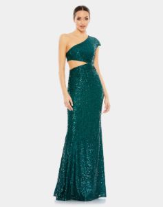 Sequined One Shoulder Cap Sleeve Cut Out Gown sold by Lord & Taylor