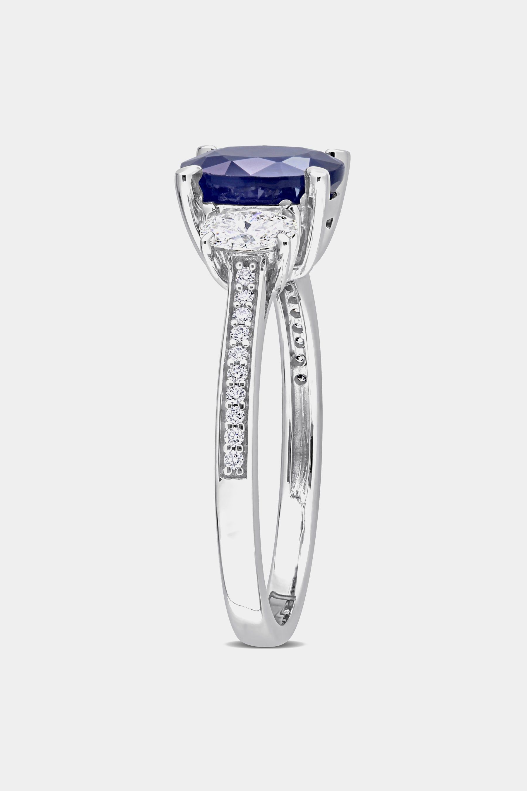 Oval Cut Sapphire and Diamond 3-Stone Ring in 14k White Gold sold by Lord & Taylor product image thumbnail 3