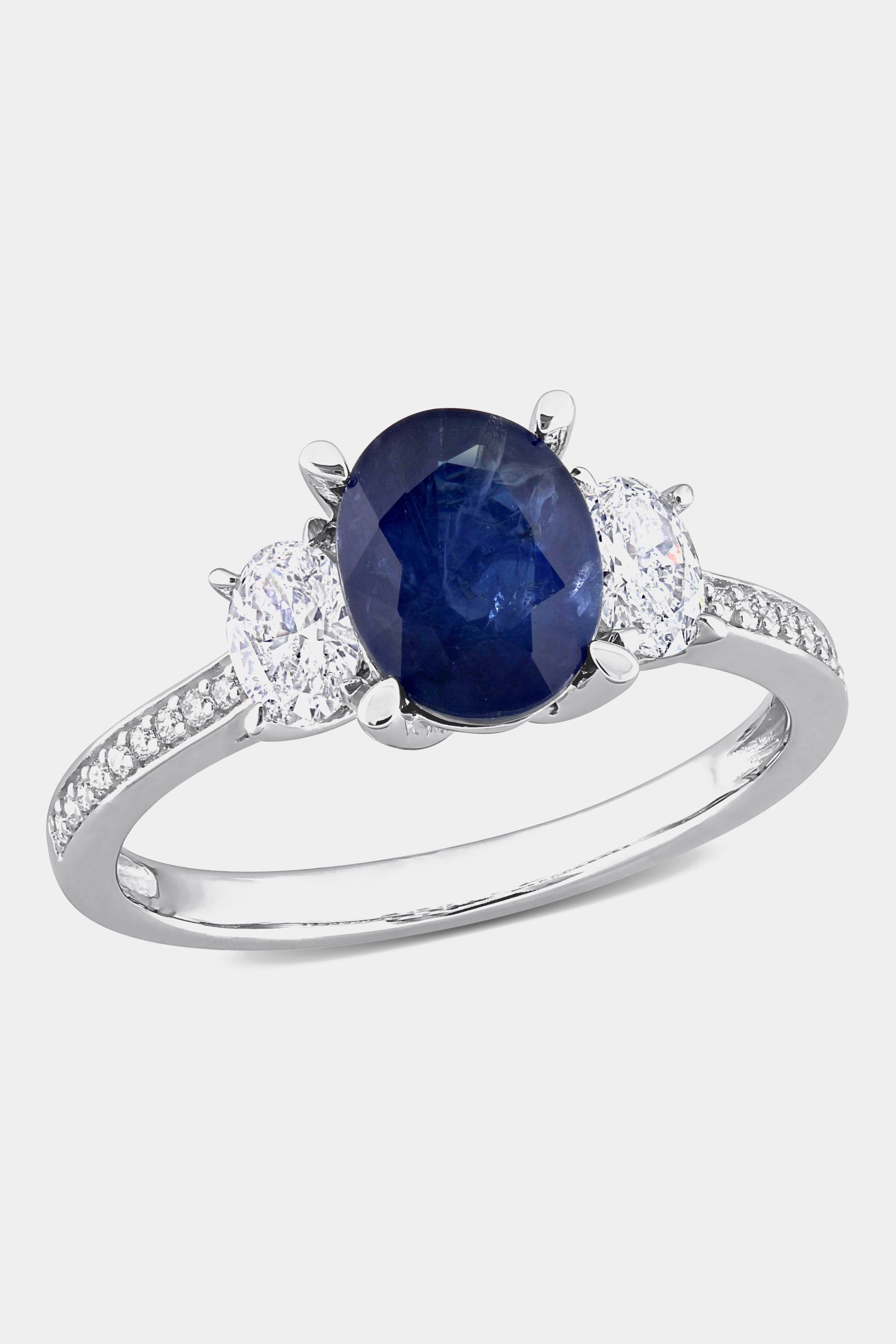 Oval Cut Sapphire and Diamond 3-Stone Ring in 14k White Gold sold by Lord & Taylor
