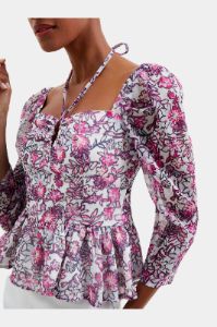 Mid Sleeve Halter Peplum Top sold by Lord & Taylor