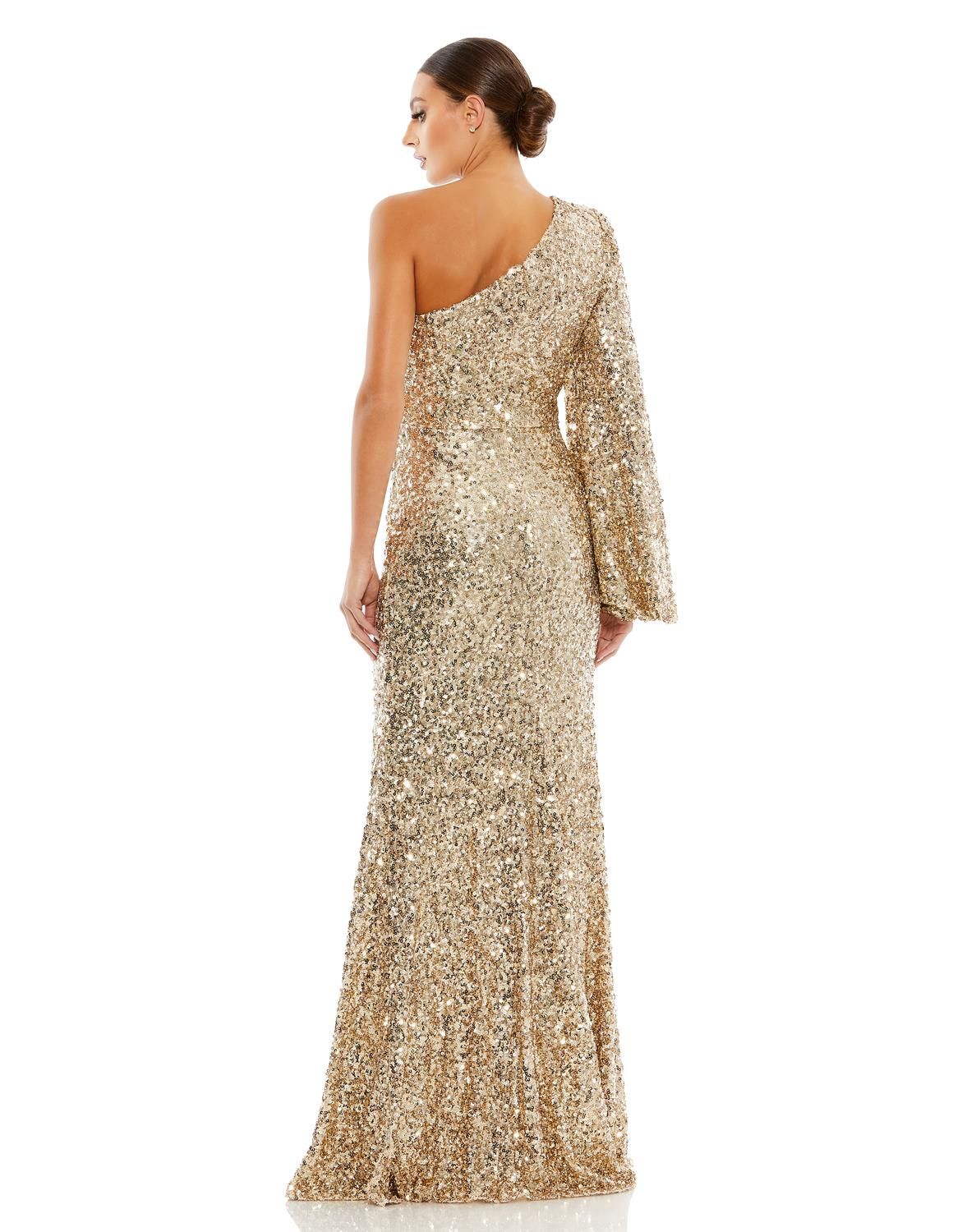Sequined One Shoulder Bishop Sleeve Trumpet Gown sold by Lord & Taylor product image thumbnail 4