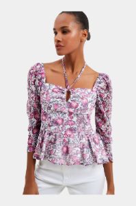 Mid Sleeve Halter Peplum Top sold by Lord & Taylor