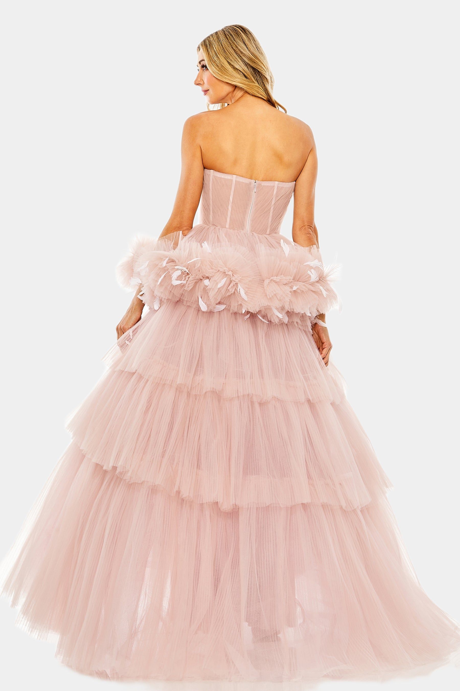 Feather Detail Strapless Tulle Gown sold by Lord & Taylor product image thumbnail 8