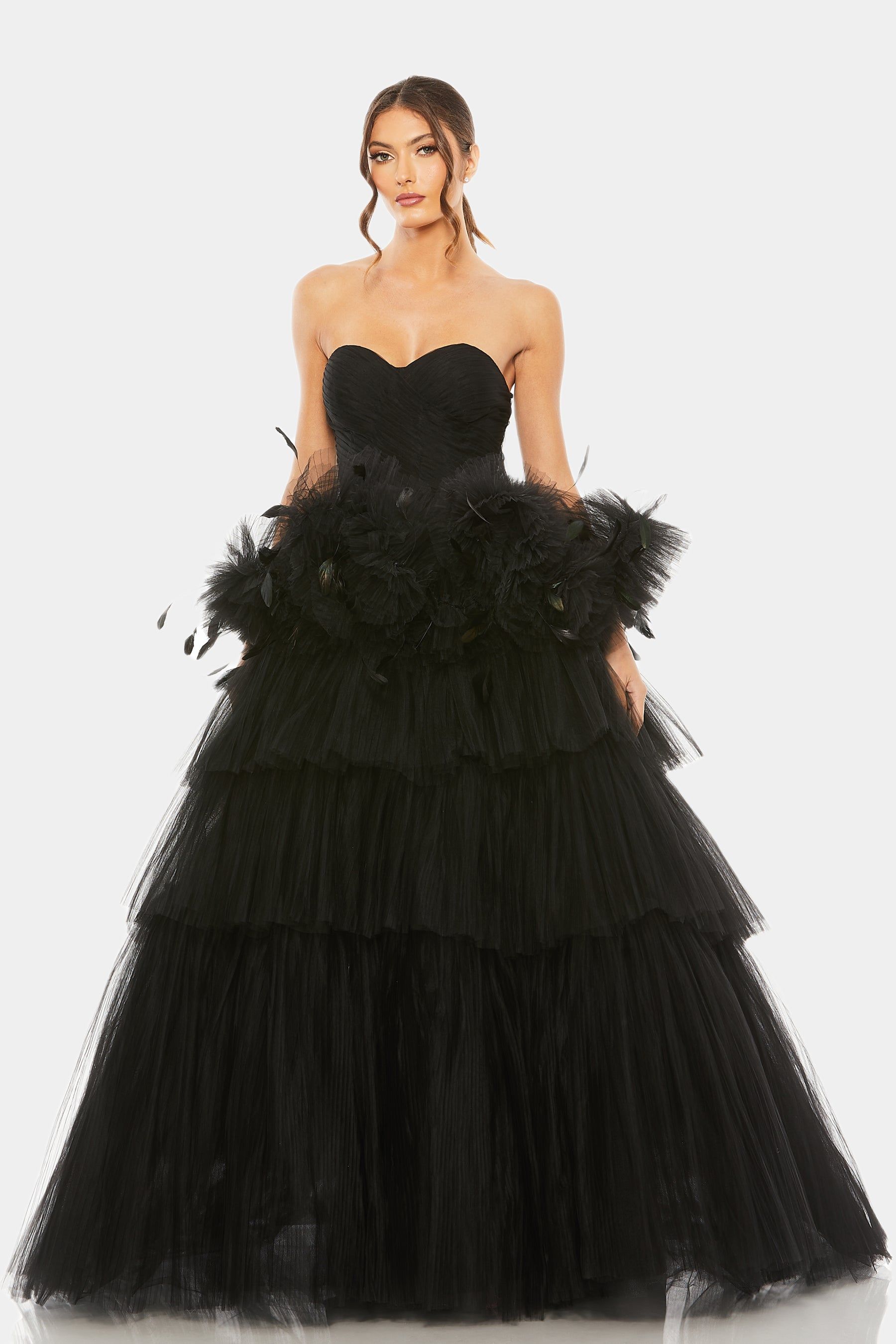 Feather Detail Strapless Tulle Gown sold by Lord & Taylor product image thumbnail 5