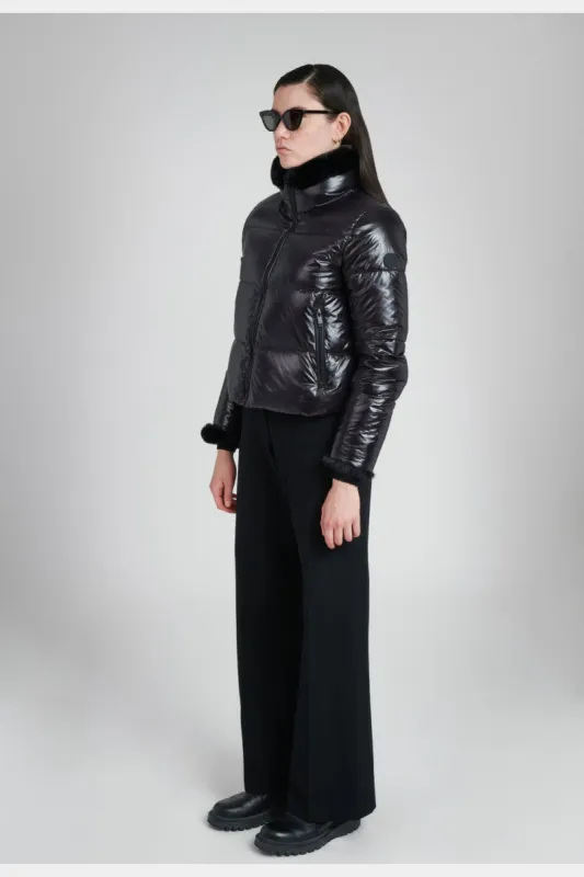 Fevo Recycled Shiny Cropped Eisenhower Jacket sold by Lord & Taylor