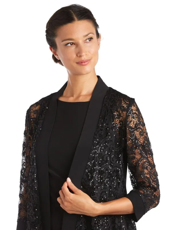 Lace Jacket With Sheer Sleeves And Sequin Detail sold by Lord & Taylor