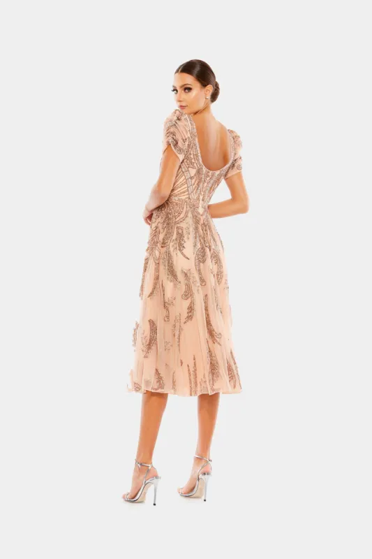 Short Sleeve Beaded Tea Length Dress sold by Lord & Taylor