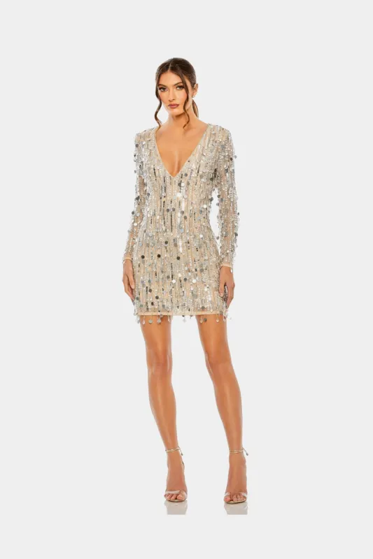 Embellished Fringe Deep V Neck Mini Dress sold by Lord & Taylor