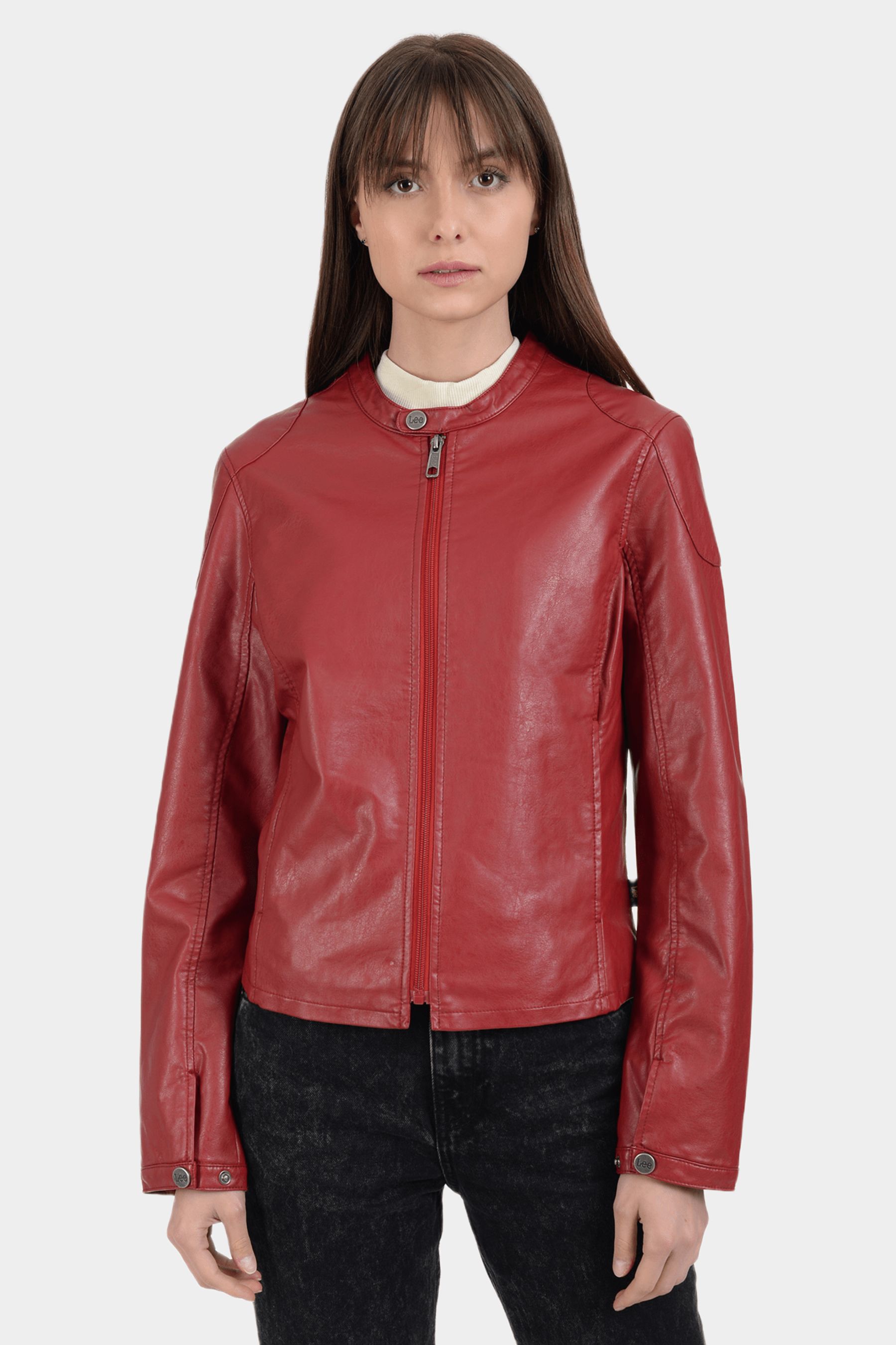 Long Sleeve Red Cafe Racer Leather Jacket sold by Lord & Taylor product image thumbnail 3