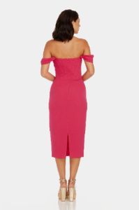 Vickie Off The Shoulder Exposed Boning Draped Bodycon Midi Dress sold by Lord & Taylor